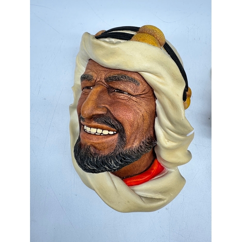 134 - Three Vintage Bossons plaster Head Wall Hangings - Desert Hawks, Karim,