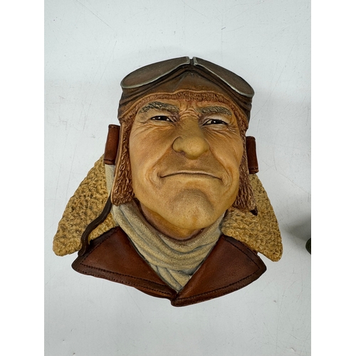 137 - Vintage Bossons plaster Head Wall Hangings - Aviator, USAF Fighter Pilot