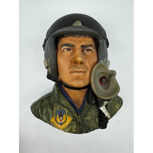 137 - Vintage Bossons plaster Head Wall Hangings - Aviator, USAF Fighter Pilot