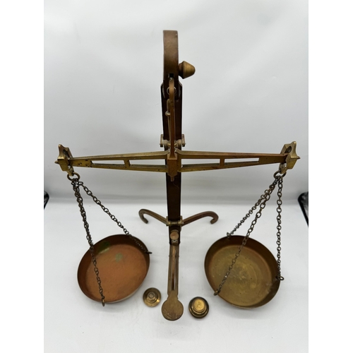 147 - Antique Co-Operative Wholesale Society Ltd Brass Weighing Scales with Weights