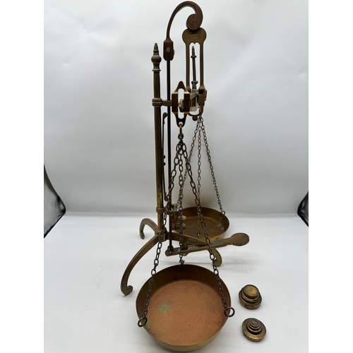 147 - Antique Co-Operative Wholesale Society Ltd Brass Weighing Scales with Weights