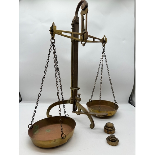 147 - Antique Co-Operative Wholesale Society Ltd Brass Weighing Scales with Weights