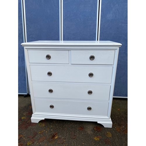 250 - Solid two over three drawer chest of drawers in white by John Lewis. 

Dimensions - 40