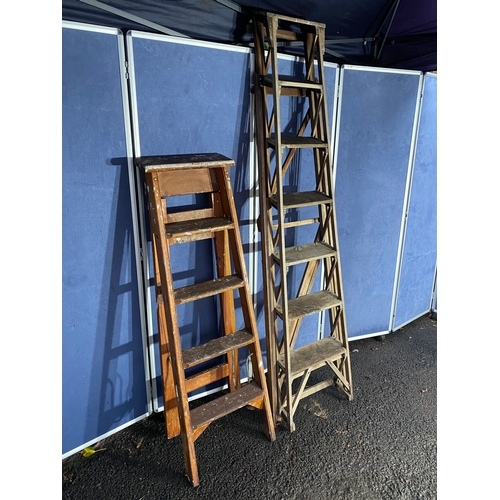 505 - Two vintage wooden decorators ladders.