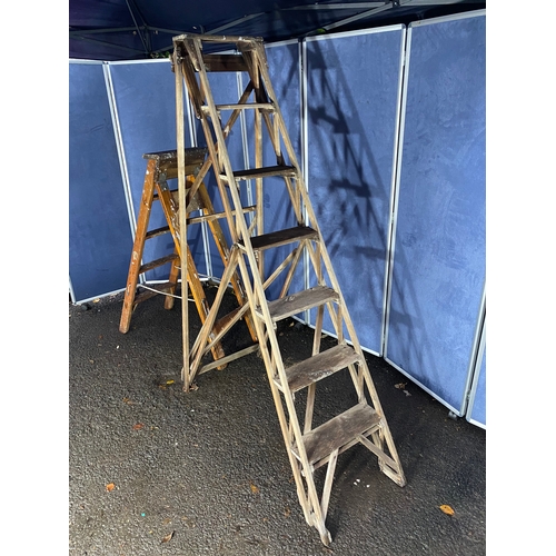 505 - Two vintage wooden decorators ladders.