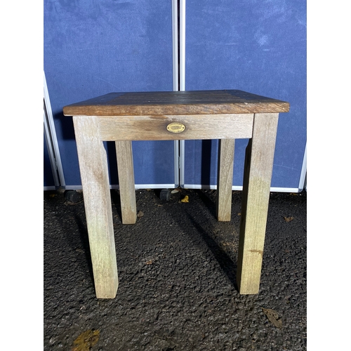 507 - A pair of Teak Indian ocean garden chairs and side table. 

Please see images for all dimensions.