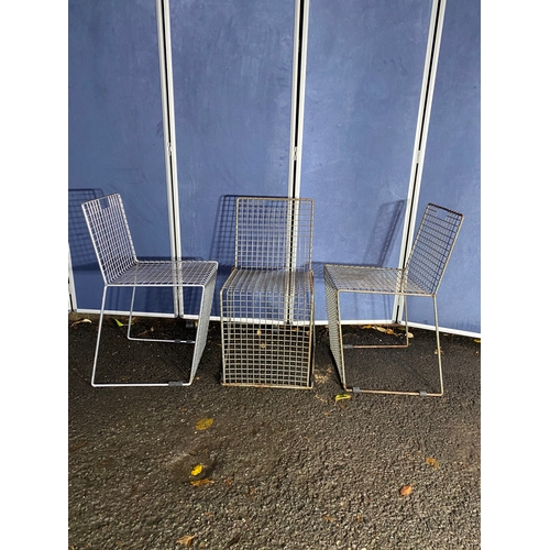 511 - Vintage Brafab Sinarp style metal garden set including table and three chairs.