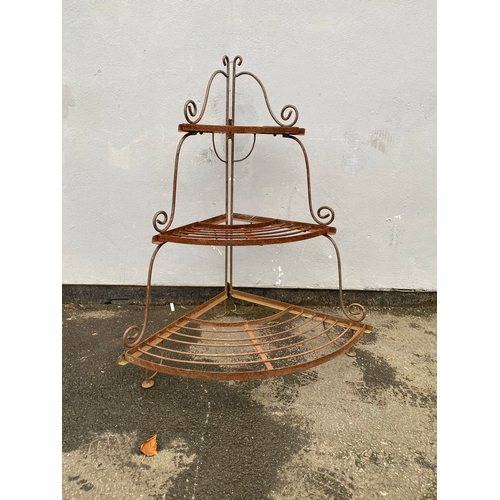 514 - Vintage iron garden corner shelving unit. 

Dimensions - 43