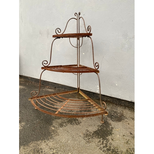 514 - Vintage iron garden corner shelving unit. 

Dimensions - 43