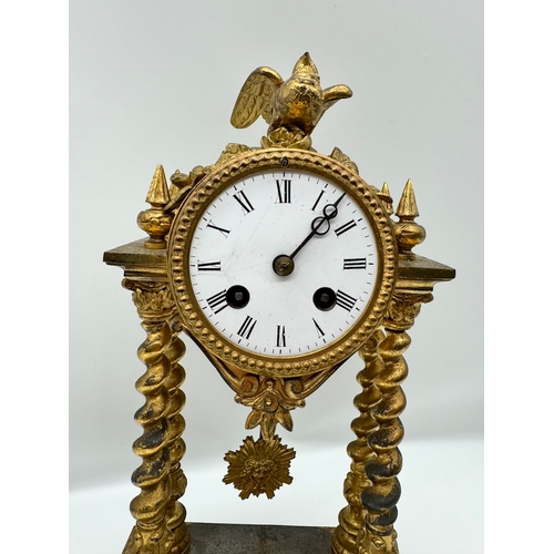 74 - 19th Century French Portico Clock by Chesnier á Paris No 769 Gilded Bronze 4 Column with white ename... 