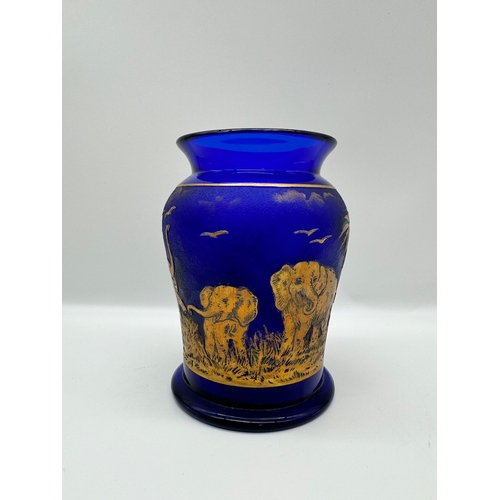 8 - Vintage Czechoslovakia Moser Karlsbad Gilt Cameo Elephant Vase Animor Series by Rudolf Weiss - 6