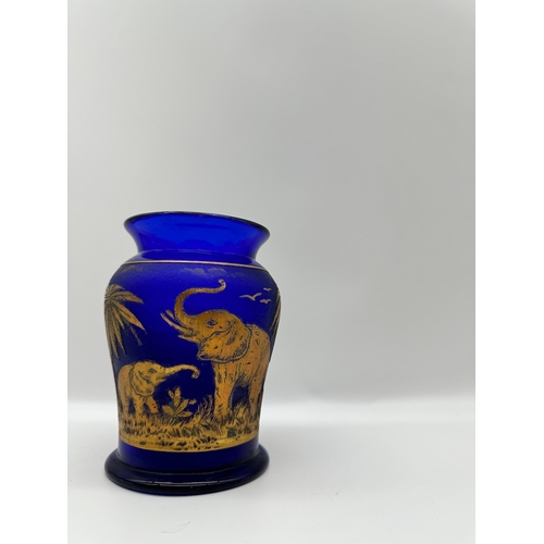 8 - Vintage Czechoslovakia Moser Karlsbad Gilt Cameo Elephant Vase Animor Series by Rudolf Weiss - 6