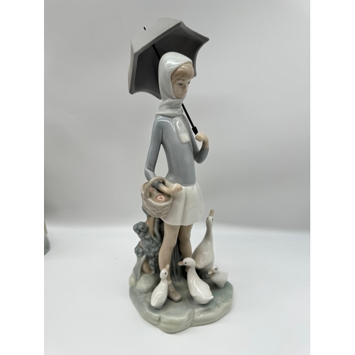 47 - Lladro 1052 Girl with Duck , 1035 Girl with Geese , 4510 Girl with Umbrella & Geese