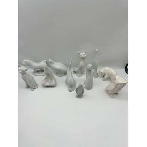 64 - Lot of 11 White ceramic figurines of animals some Naaman Fine Israel Porcelain + NOP Canada