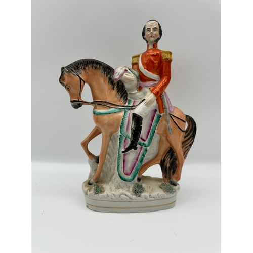 68 - 19th Century Staffordshire Figure   of General on Horse circa 1855 - 11.5