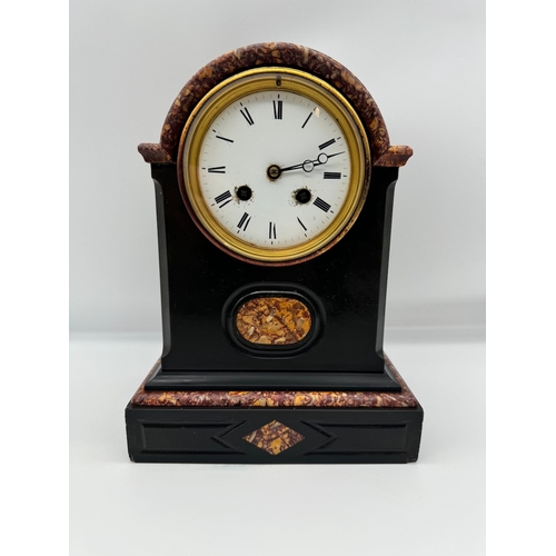 79 - 19th Century French Black Marble / Mantle Clock with white enamel fcaeMovement stamp GV 1067 Gay Vic... 