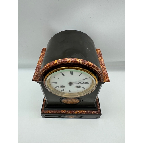 79 - 19th Century French Black Marble / Mantle Clock with white enamel fcaeMovement stamp GV 1067 Gay Vic... 