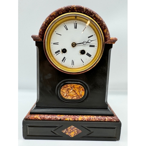 79 - 19th Century French Black Marble / Mantle Clock with white enamel fcaeMovement stamp GV 1067 Gay Vic... 