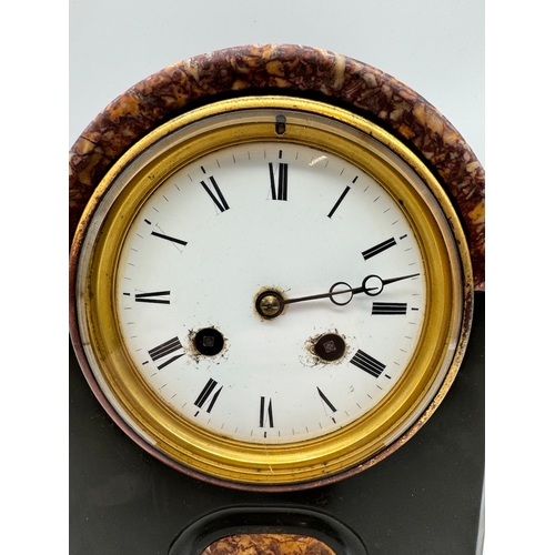 79 - 19th Century French Black Marble / Mantle Clock with white enamel fcaeMovement stamp GV 1067 Gay Vic... 