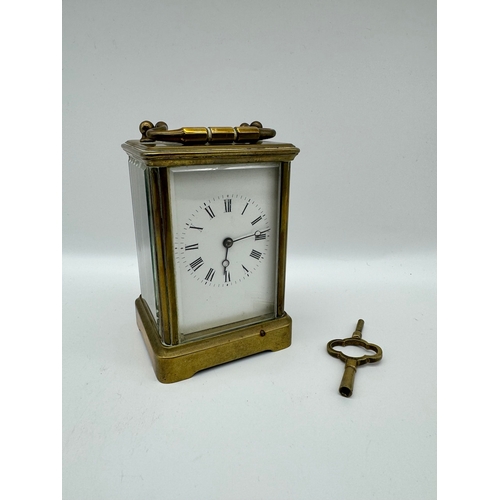 80 - Antique Brass Carriage Clock with white enamel face stamped GV 3408 Gay Vicarino? with original code... 