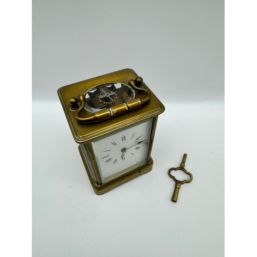 80 - Antique Brass Carriage Clock with white enamel face stamped GV 3408 Gay Vicarino? with original code... 