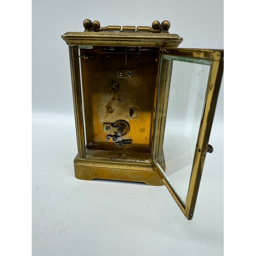 80 - Antique Brass Carriage Clock with white enamel face stamped GV 3408 Gay Vicarino? with original code... 