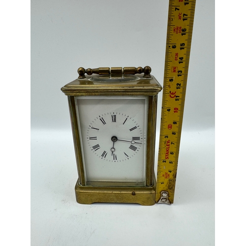 80 - Antique Brass Carriage Clock with white enamel face stamped GV 3408 Gay Vicarino? with original code... 