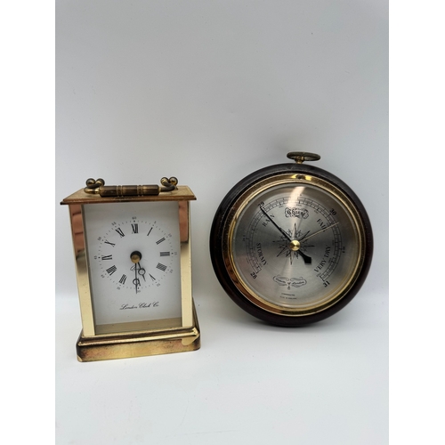 83 - Vintage London Clock Company Quartz Carriage Clock + Commit of London Small Round Wall Barometer