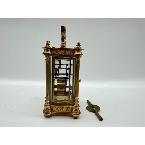 84 - Victorian Manoah Rhodes & Sons Miniature Brass Carriage Clock with white enamel and hand-painted dec... 