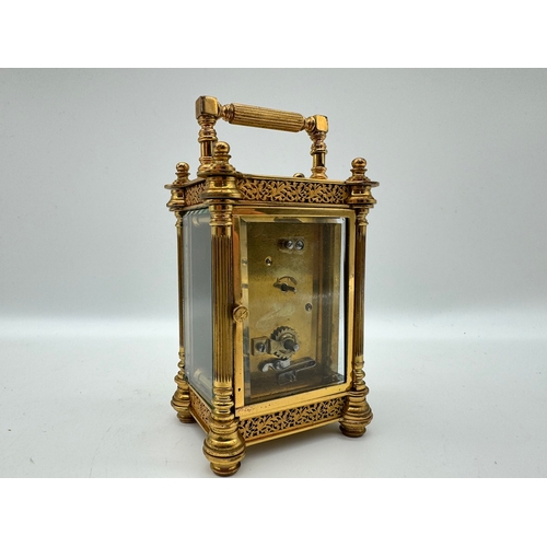 84 - Victorian Manoah Rhodes & Sons Miniature Brass Carriage Clock with white enamel and hand-painted dec... 