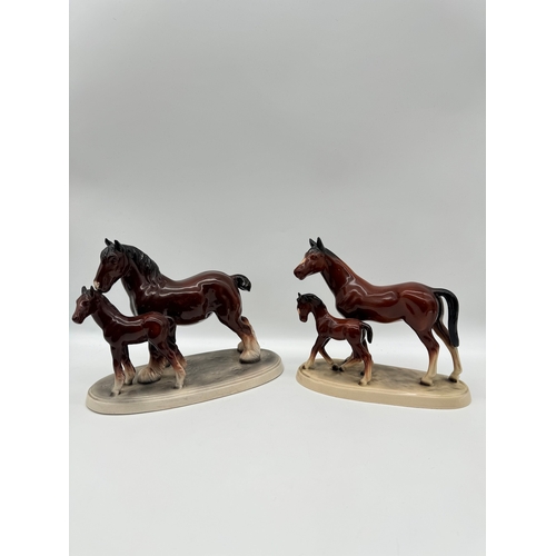 70 - Two Vintage Porcelain Horses with Foal Ornaments - approx 7