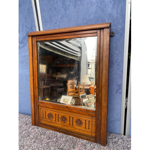 486 - Vintage wood framed bevelled edge mirror