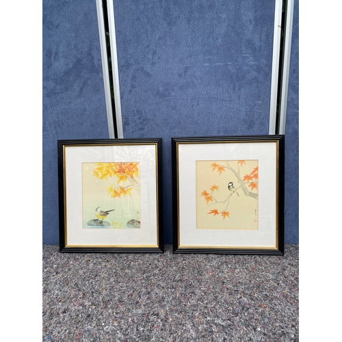 453 - Oriental style watercolour prints of Autumn leaves and birds. 

Dimensions - 16