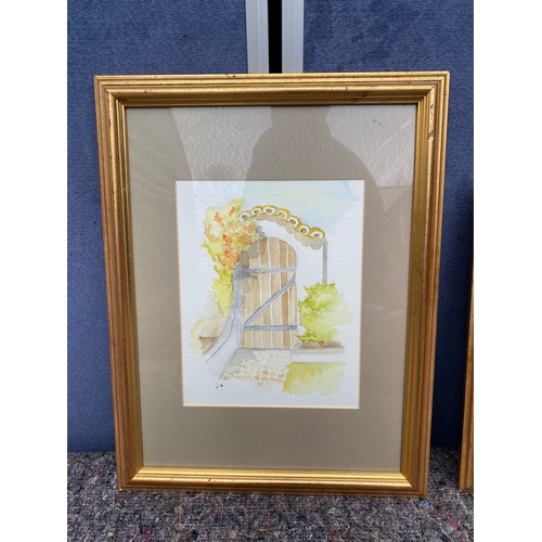 454 - Garden gate water colour and scenic lithograph 

Dimensions - 18