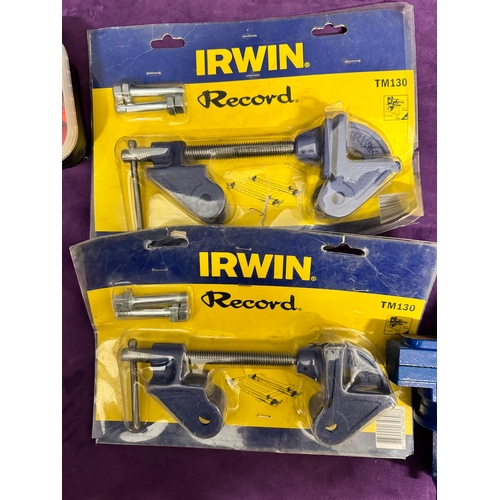 137 - Pair of Irwin Record TM130 Clamp Heads new in box + other clamps