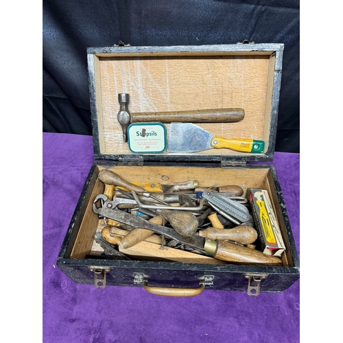 141 - Tool box of vintage hand tools