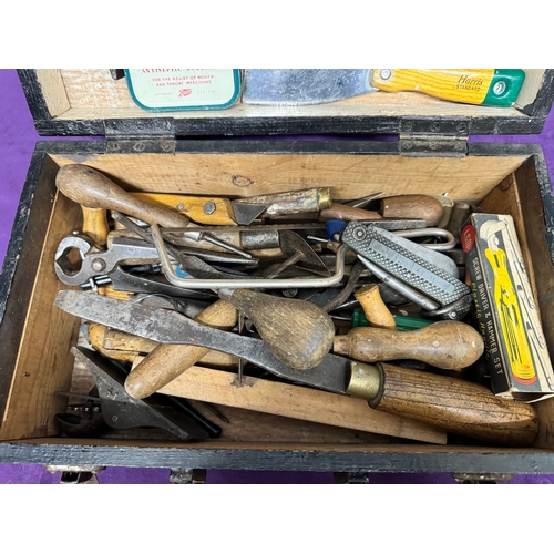 141 - Tool box of vintage hand tools