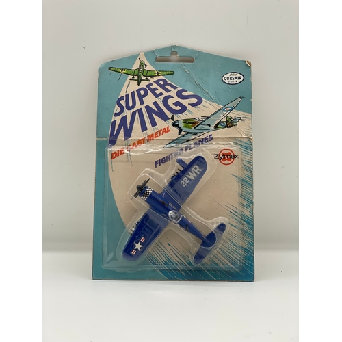 106 - Vintage Zylmex Corsair Super Wings Die Cast Metal Plane in original packaging