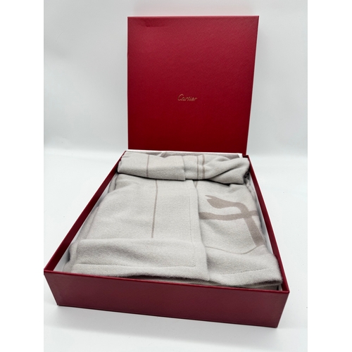 1 - Brand New Cartier Cashmere & Silk Beige Flamingo  Scarf in original box and bag