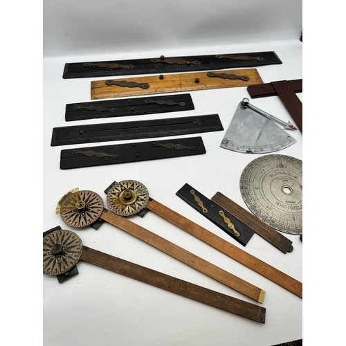 72 - Collection of 19th - 20th century Nautical / Military  Plotters / Parallel Wood Rules including Capt... 