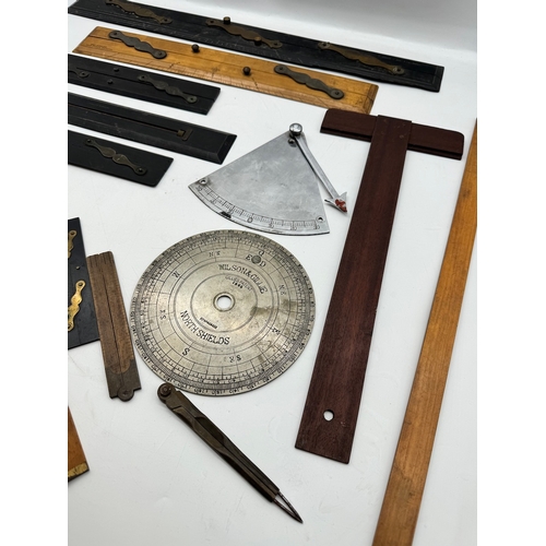 72 - Collection of 19th - 20th century Nautical / Military  Plotters / Parallel Wood Rules including Capt... 