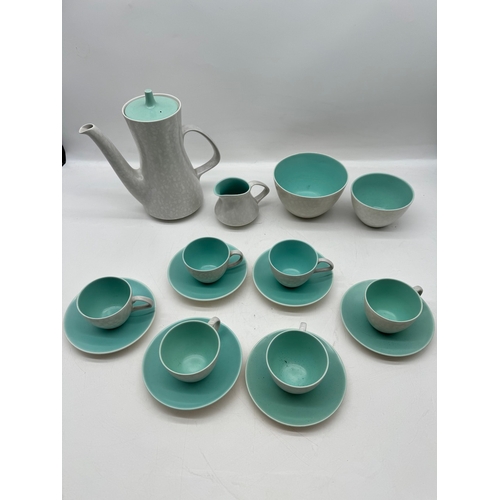 78 - Vintage 16 Piece Poole Pottery Coffee Set Teal & Off White Colour