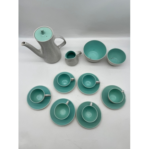 78 - Vintage 16 Piece Poole Pottery Coffee Set Teal & Off White Colour