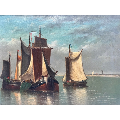 81 - Original Louis Etienne Timmermans (Belgian 1846-1910) Fishing Boats Oil on Canvas signed lower left