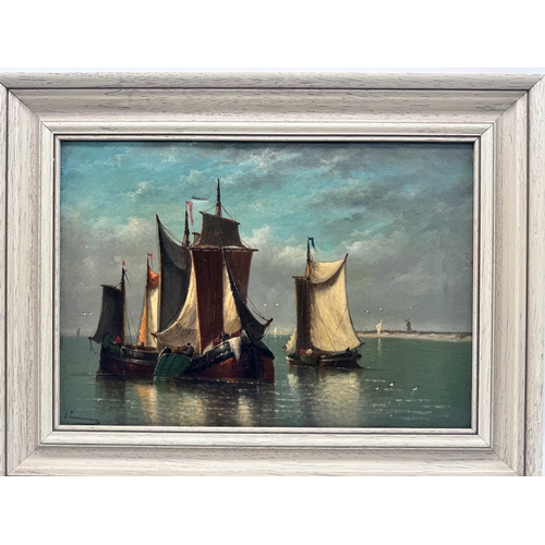 81 - Original Louis Etienne Timmermans (Belgian 1846-1910) Fishing Boats Oil on Canvas signed lower left