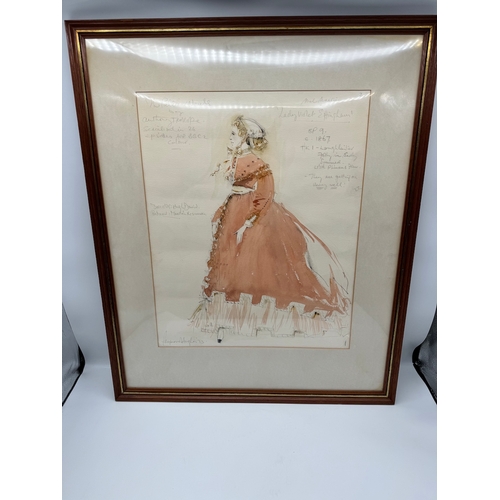 91 - Original Raymond Hughes Watercolour & Pencil Costume of Lady Violet Effingham From 