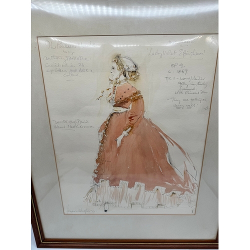 91 - Original Raymond Hughes Watercolour & Pencil Costume of Lady Violet Effingham From 