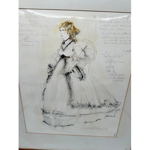 92 - Original Signed Raymond Hughes Watercolour & Pencil Costume of Lady Violet Effingham From 