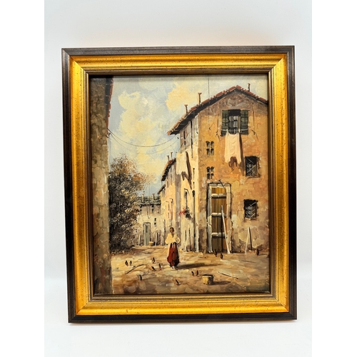 96 - Vintage Oil on Canvas of Mediterranean Street Scene by Italian Pianter G Borelli 24cm x 30cm