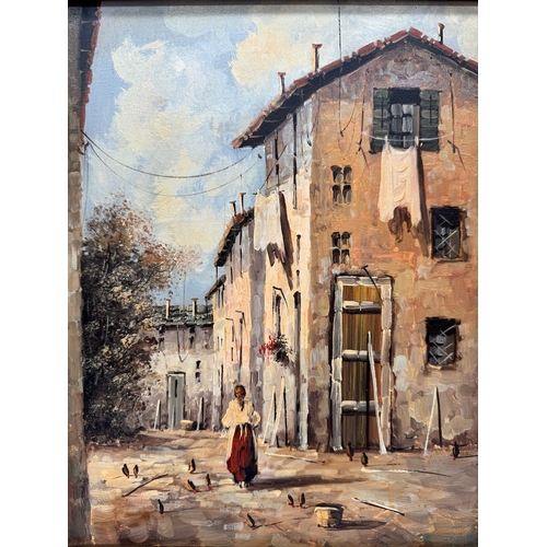 96 - Vintage Oil on Canvas of Mediterranean Street Scene by Italian Pianter G Borelli 24cm x 30cm